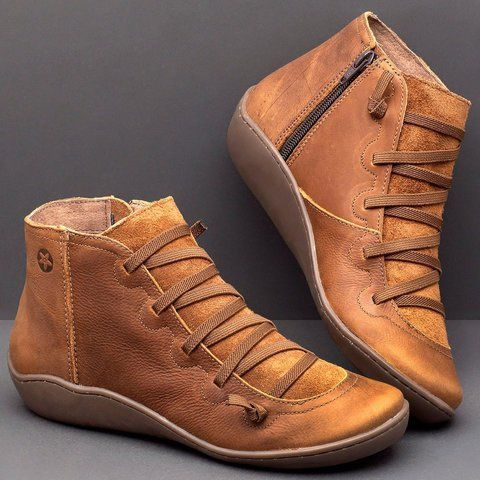 Women's Shoes Chunky Sole Round Toe PU Leather Mid-Calf Martin Boots With Side Zipper - Breathable & Cushioned Casual Winter Boots_vogvips.com