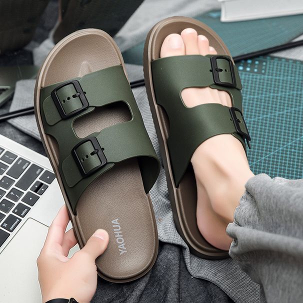 Summer Men Women's Flip Flops Outdoor Anti-slip Fashionable Retro Buckle Thick Bottom Sandals Beach Shoes Slip-On PVC_vogvips.com