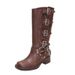 2025 Autumn New Brown Western Cowboy Versatile Round Toe Riding Knee-High Boots For Women_vogvips.com