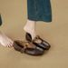 Genuine Leather Soft Leather, Women's Flat Ballet , Gold Buckle, Soybean Shoes, Gentle Brown, Fashionable And Versatile_vogvips.com