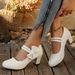 Cross-border Foreign Trade Large-size European American Popular Mary Jane Chunky Heel Women's With Bow And Velcro_vogvips.com