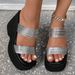 New Women's Large-size Cross-border Foreign Trade Shoes With Wedge Heel, Thick Sole, Comfortable Silver High-heeled_vogvips.com