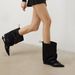 Women's High Heeled Lace Up Ankle Boots Black Wedge Slim Fit Style Short Boots Niche Design_vogvips.com