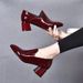 wangjia Wangjia Chunky Heel Pointed Toe Deep Mouth Single For Women New Patent Versatile Genuine Spring And Autumn_vogvips.com