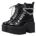Women's Punk Style Chunky Heel Ankle Boots With Metal Chains, Waterproof & Slip-Resistant, Round Toe Platform Boots Patent Leather_vogvips.com