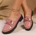 Women's Plus Size Bow Loafers – British-Inspired Slip-On Shoes With Comfortable Cushioning For Autumn & Winter Casual Wear_vogvips.com