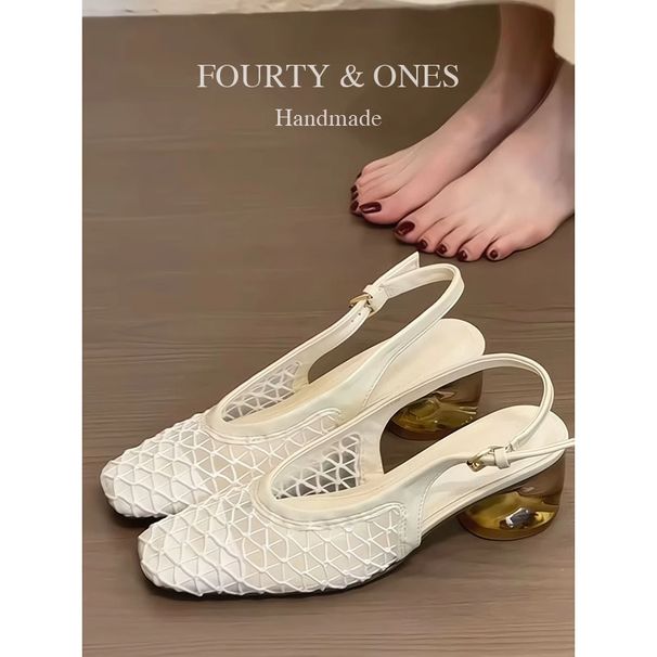Gravity Shoe Factory's Temperament Square Hollow Woven Toe Back Empty Sandals For Women's Spring 2025 New Crystal_vogvips.com