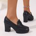 Women's High Heeled Shoes Slip on Chunky Retro Leather plus Size Spring Export_vogvips.com