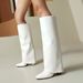 Women's Fashion Boots With Chunky High Heel - Knee High Winter Boots In PU Leather For Fall And Spring - Stylish & Comfortable (White, Black, Pink)_vogvips.com