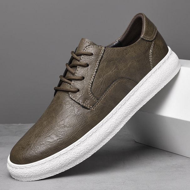 Men's Shoes Hand-scratched Two-layer Cowhide Comfortable And Breathable Invisible Inner Height-increasing Sports Shoes Board Shoes_vogvips.com