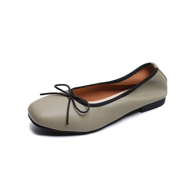 Square Head Single Shoes Women's Flat Bow Shallow Mouth Doudou Shoes Small Fragrant Soft-soled Ballet Shoes_vogvips.com