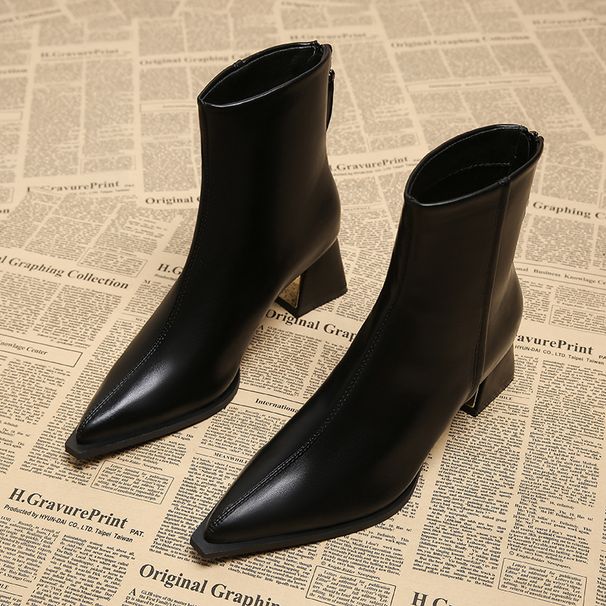 Genuine Leather Pointed Toe Short For Women 2025 New Spring And Single Thick Medium Slim Autumn Winter High Heel Bare_vogvips.com