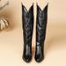 Cross-Border Foreign Trade Thickened Knight Vintage Western Cowboy Boots, Chunky Heel, Pointed Toe, Embroidered Pattern,_vogvips.com