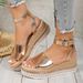 Cross-border Plus Size 2025 Summer New Peep Toe Buckle Wedge For Women One Strap Thick Sole Shiny Women's Sandals_vogvips.com