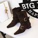 9625-1 Retro Style Western Square Toe Belt Buckle Mid Chunky Heel Suede Ankle Fashion Short Mid-Calf Women's Boots_vogvips.com