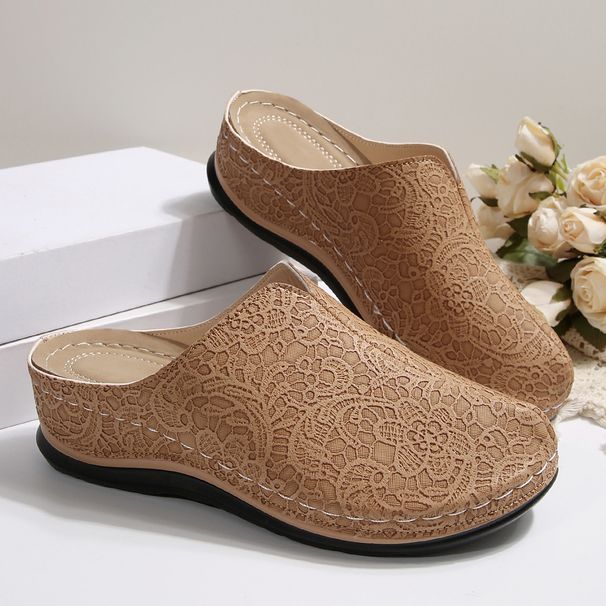 Women's Thick Soled Slip-On Embroidered Slippers Autumn New Style plus Size Closed Toe Lazy Wedge Heel Half Slippers_vogvips.com