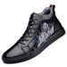 Two-layer Cowhide Men's High-top Casual Board Shoes Lace-up Round Head Velvet Warm Sports Men's Shoes_vogvips.com