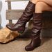 Women's Plus Size Pleated High Boots British Style Chunky Heel Retro Slip-On PU Suede Mid Heel Long Boots For Autumn_vogvips.com