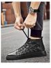 The First Layer Of Men's Wavy Pattern Casual High-top Lace-up Board Shoes, Warm And Velvet, Breathable_vogvips.com