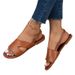 Women's Flat Sandals Summer New Solid Color Round Head One Line Buckle Outside Wear Casual Women's Shoes_vogvips.com