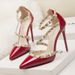 Women's Shoes Sexy Nightclub Stiletto High Heels Shallow Mouth, Pointed Rivets, Hollow Straps_vogvips.com