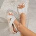 Slip On Slippers For Outdoor Wear Colorful Cross Lace Buckle Flat Shoes Double Layer Ivory White Flat Slippers_vogvips.com