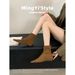 2025 Autumn Winter Korean Style Elegant Flat Short For Women Pointed Toe Slim Suede Inner Height Increase Elastic Martin_vogvips.com