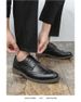 British-style Brogue Carved Wedding Shoes, Brown Business Slip-on Men's Height-increasing Formal Leather Shoes_vogvips.com