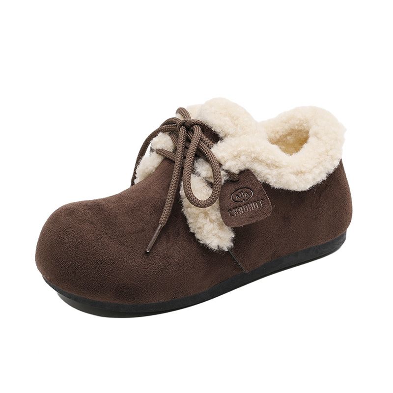 Doudou Shoes Boken Velvet Boken Shoes Lamb Wool Loafers Women's Flat Wool Cotton Shoes_vogvips.com