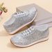 Shiny Sequins Casual Trainers Large Size Flat Bottom Tie Single Fashionable Versatile Shallow Mouth Women's Shoes 43_vogvips.com