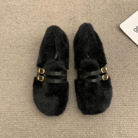 High-End Fuzzy For Women, Outdoor Wear, 2025 Autumn And Winter, Versatile Slip-On, Fleece-Lined Loafers, Popular Flat_vogvips.com