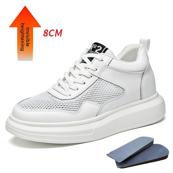 Men's Shoes Inner Height Increase Sports And Leisure Shoes, Small White Shoes, Low-top Cowhide Surace Thick-soled Running Sports Board Shoes_vogvips.com