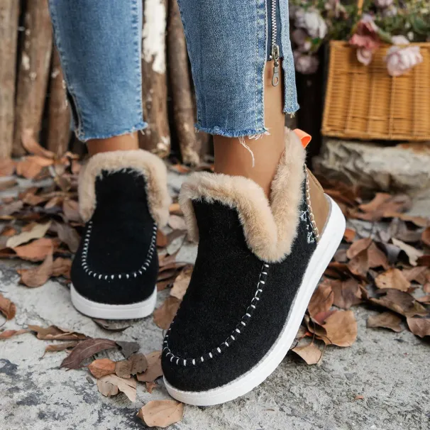 Winter Round Head Plush Comfortable Warm Short Tube Flat Bottom Large Womens Boots Size 36-43 241113_vogvips.com