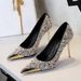 3739-37 European And American Style Thin Heel Rhinestone High Heels Metal Pointed Toe Women's Shoes Shallow Mouth_vogvips.com