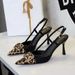 Women's Shoes Banquet Satin Leopard Print Belt Buckle Pointed Toe High Heels With Open Back And Strappy Stiletto Heels For Women_vogvips.com
