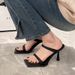 Black Striped 2024 New Summer Internet Famous High French Women's Shoes Slim Heels Square Toe Sandals Trend_vogvips.com