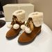 Fur Ball Inner Height Increase Snow For Women Winter Fleece Lined Warm Cotton Mid-Calf Short Boots Red Wedding Bride_vogvips.com