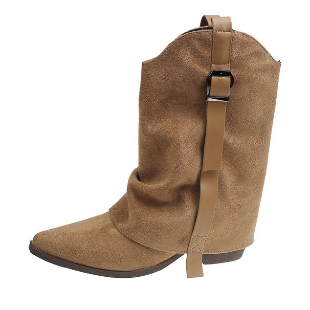 2026 Western Cowboy Long For Women Autumn New Fashion Versatile Slimming Short Tube Elegant Melad Brown Martin Boots_vogvips.com