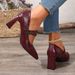 Fashionable Pointed-toe Angora Red Elegant Women's High-heeled Shoes, Solid Color, Simple Design, With Eyelet Strap And_vogvips.com