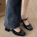Cross Strap Bow Mary Jane Shoes British Style Small Leather Shoes Women's High Heel Thick Heel Single Shoes_vogvips.com