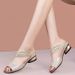 Chunky Heel Peep-Toe Sandals For Women 2025 Summer New Style Genuine Leather Mid-Heel Mesh Rhinestone Fashionable Outdoor Sandals For Women_vogvips.com