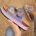 Thick Soled Rope Double Buckle Rhinestone Cork Beach Slippers Large Size Women's Shoes Sparkling_vogvips.com