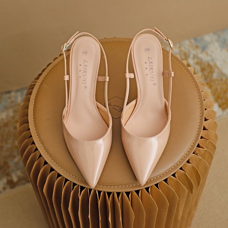 BJM-2 Patent Leather High Heels Open Back Stiletto Sandals Women New Summer Pointed Toe One Strap Large And Small Size_vogvips.com
