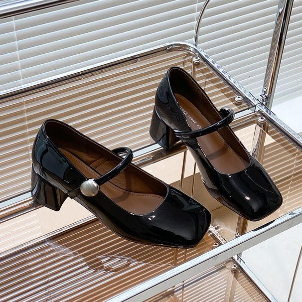 Red French Square Head Light Mouth Thick Heel Single Shoes Women's Skirt Retro Height-increasing Mary Jane Shoes_vogvips.com