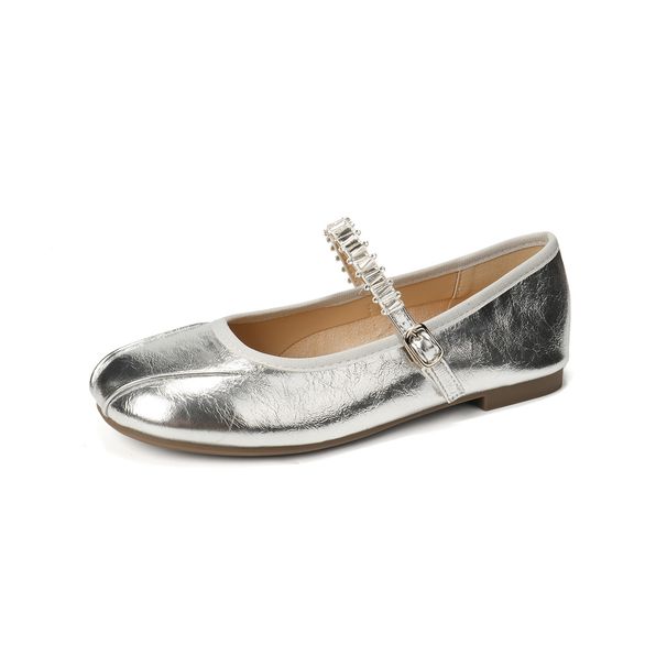 Flat Single Shoes Women's Summer Ballet Shallow Mouth With Skirt Rhinestone Word Belt Mary Jane Shoes_vogvips.com