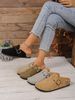 Women's New Spring Retro Mules, Casual Slip-On Shoes, Pu Upper, Cork Grain, Closed-Toe Half-Slipper Flat Slippers With Adjustable Buckle_vogvips.com