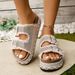 Summer New Style Women's Tassel Platform Slippers Double Buckle Rhinestone Plus Size One Strap Fashionable Shoes_vogvips.com