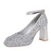 9983-K106 Style Women's With Thick High Heels, Waterproof Platform, Shallow Mouth, Square Toe, Sequins, Straight Strap,_vogvips.com