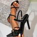 European American Gentle Style Light Pink Embossed Pointed Toe Stiletto Sandals With Cross Straps And Ankle Buckle,_vogvips.com