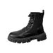 Unisex PU Leather Mid-Calf Martin Boots With Thick Sole & Fleece Lining - Waterproof Slip-Resistant Winter Boots For Men & Women (Black)_vogvips.com
